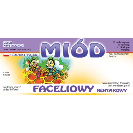 Paczka etykiet na miód faceliowy (100szt) - wzór E1021